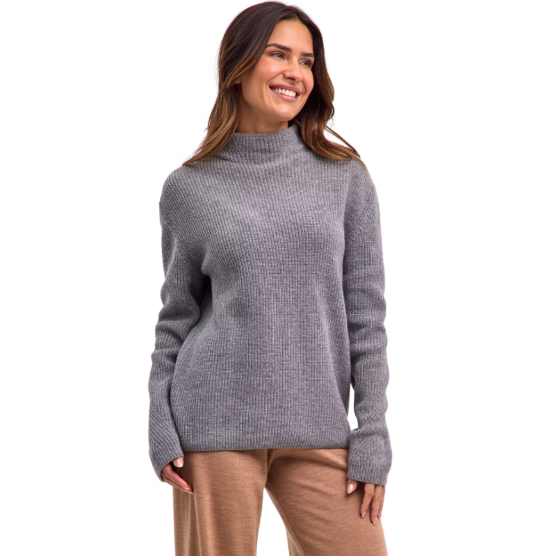 Ženski pulover SEL Ribbed Lambswool Mock Neck w Moškagrey me