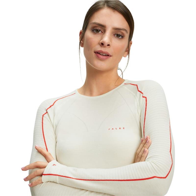 Ženska majica FALKE WT LS Shirt Regular w offwhite-neon red