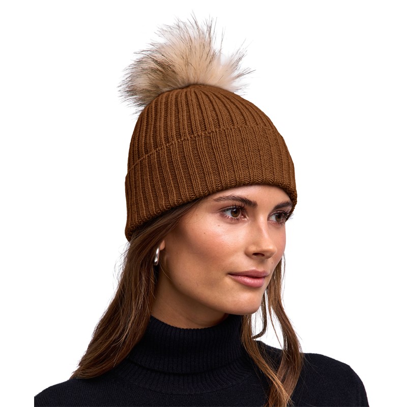 Kapa BA Merino Hat w Fake Fur Pompom u brown