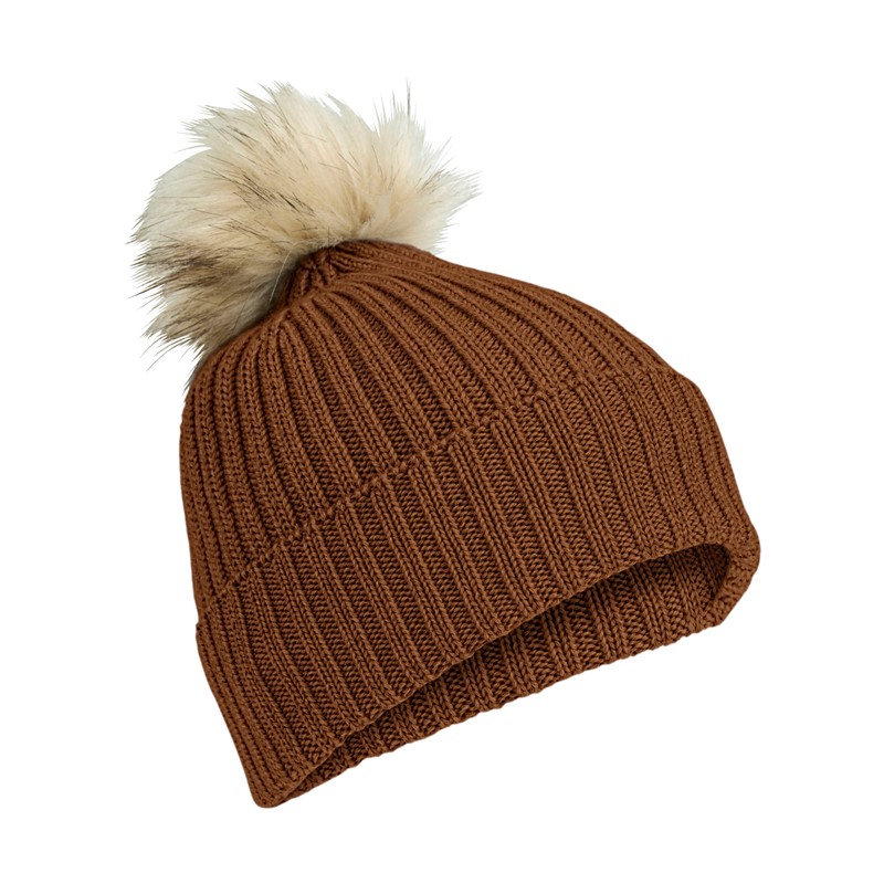 Kapa BA Merino Hat w Fake Fur Pompom u brown