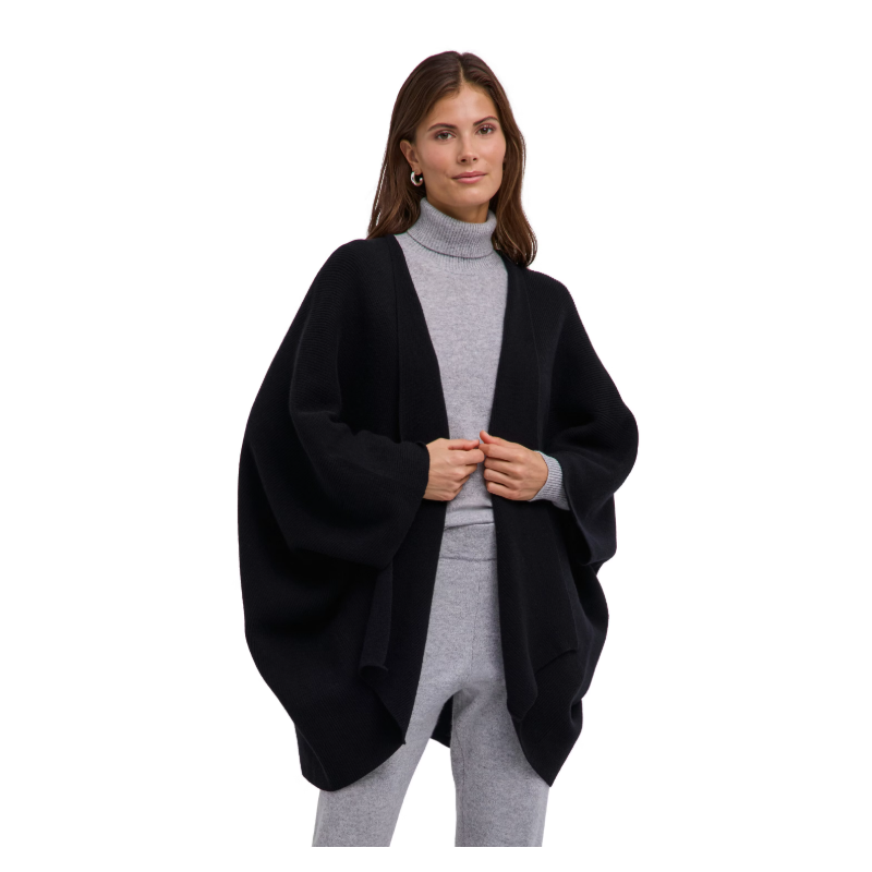 Ženski plašč SEL Ribbed Lambswool Cape w black