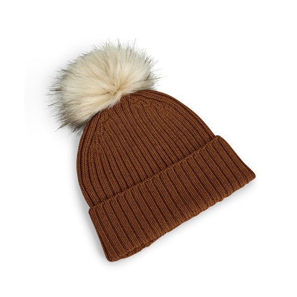 Kapa BA Merino Hat w Fake Fur Pompom u brown